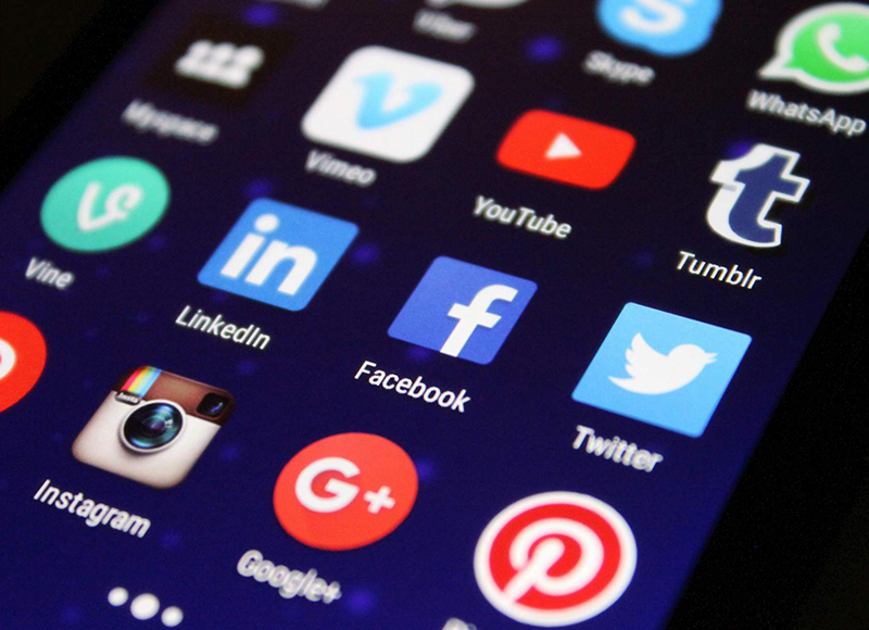 A smartphone screen showing social media icons.