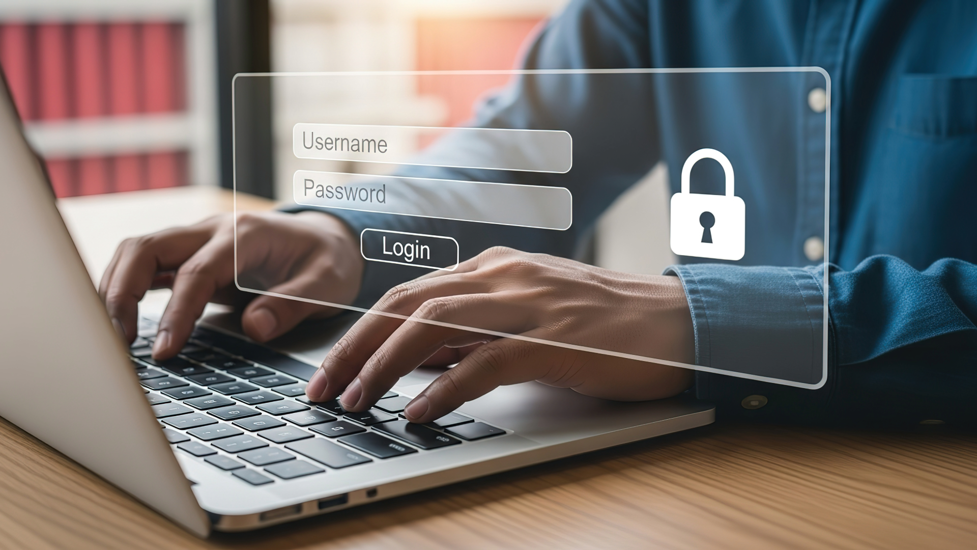Person accessing a laptop with login boxes