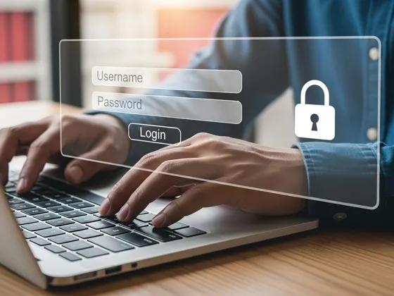 Person accessing a laptop with login boxes
